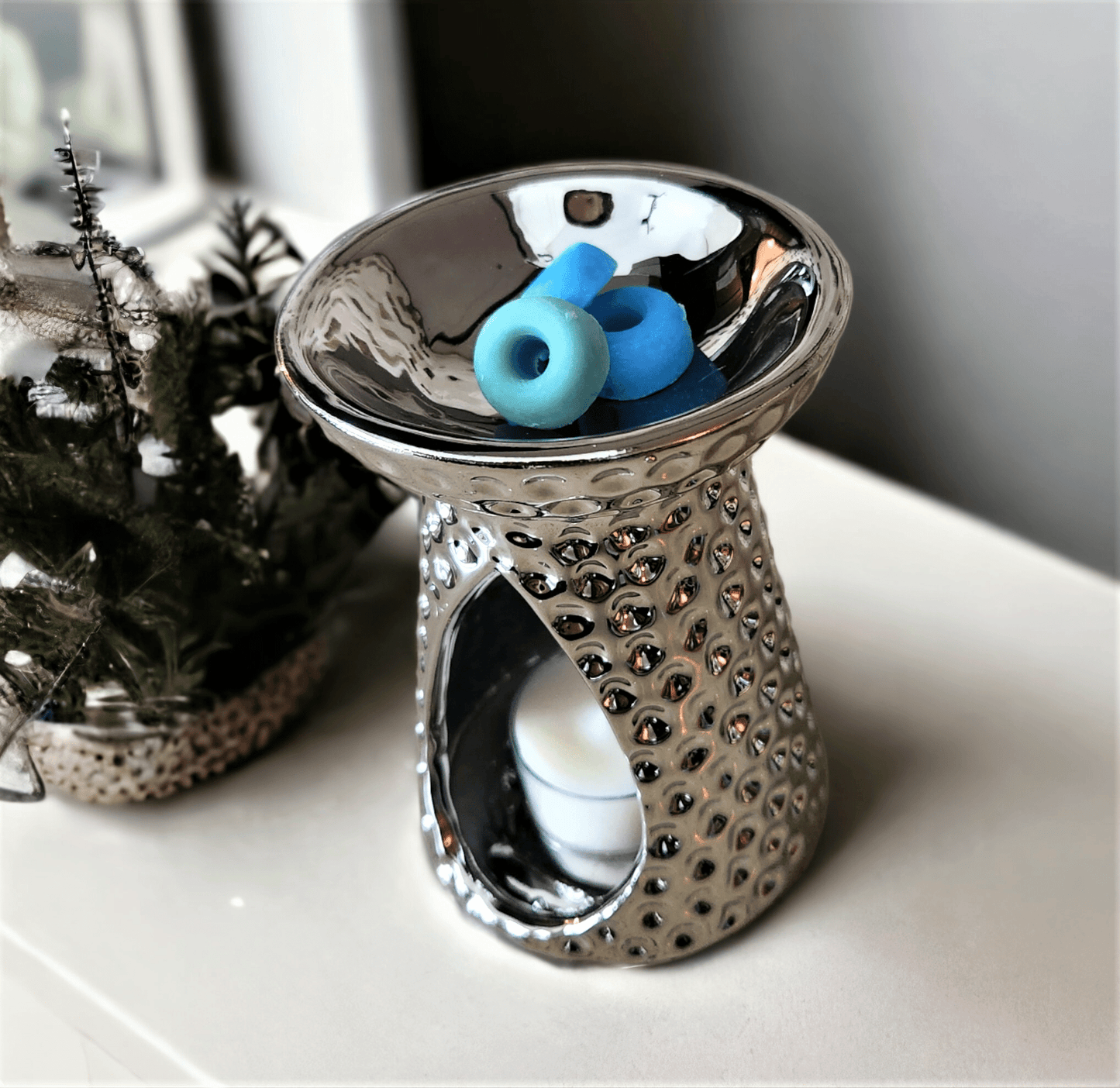 Dimpled Effect Silver Teardrop Wax Melter - WaxettyDimpled Effect Silver Teardrop Wax MelterWax Warmer