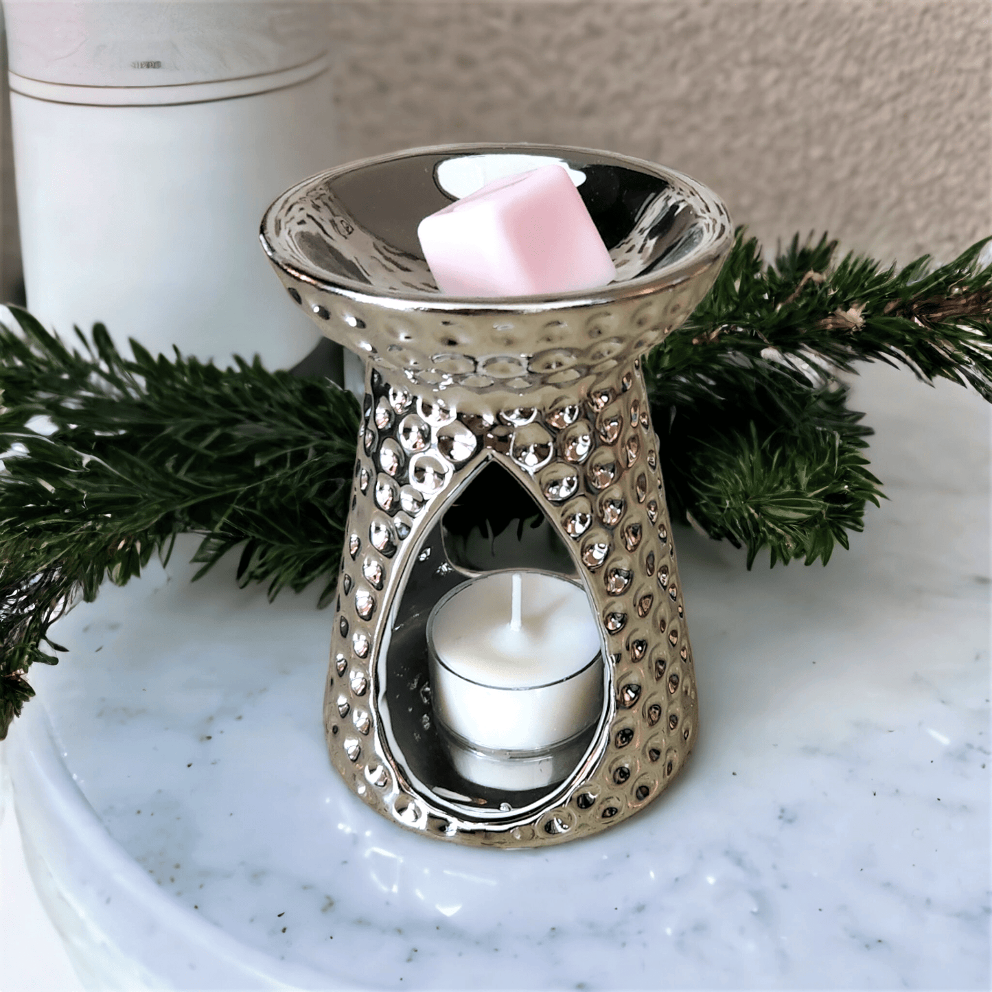 Dimpled Effect Silver Teardrop Wax Melter - WaxettyDimpled Effect Silver Teardrop Wax MelterWax Warmer