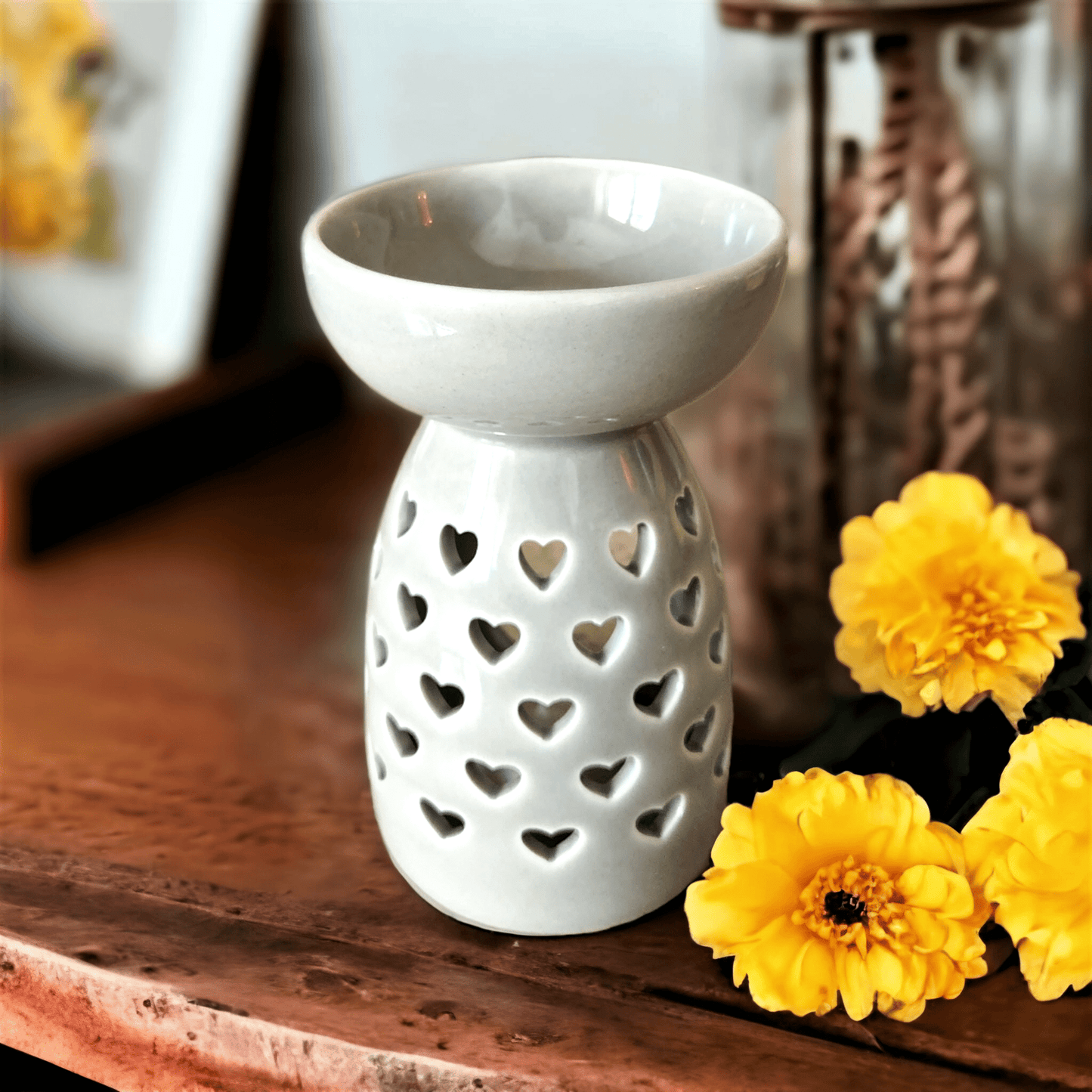Tea Light Deep Dish Hearts Ceramic Wax Melter (Grey) - WaxettyTea Light Deep Dish Hearts Ceramic Wax Melter (Grey)Wax Warmer