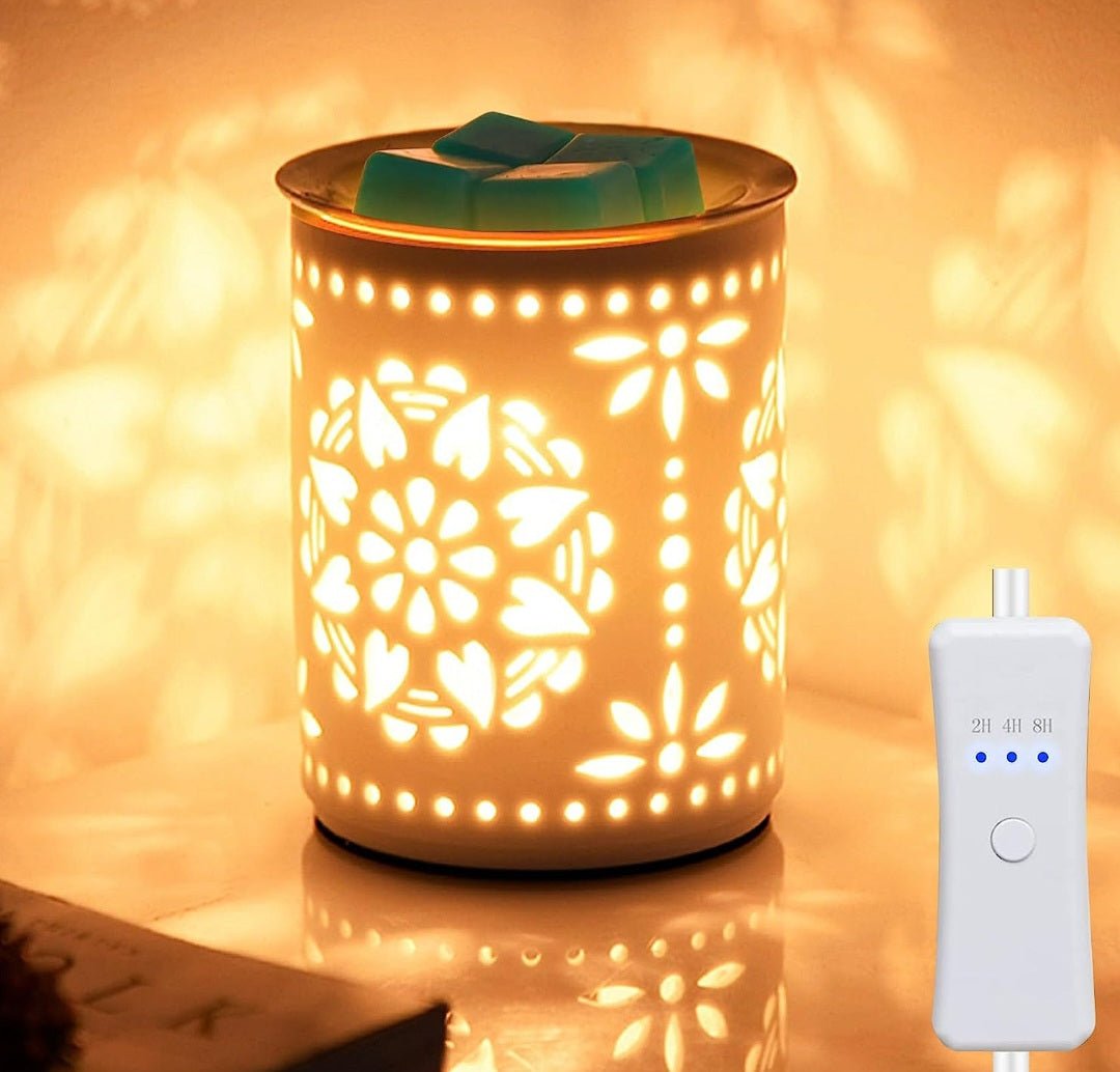 White Flower and Heart Ceramic Cutout Warmer - WaxettyWhite Flower and Heart Ceramic Cutout WarmerWax Warmer