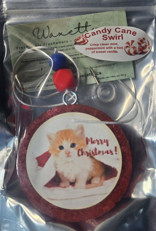 Candy Cane Swirl Christmas Kitten - WaxettyCandy Cane Swirl Christmas KittenAir Freshener
